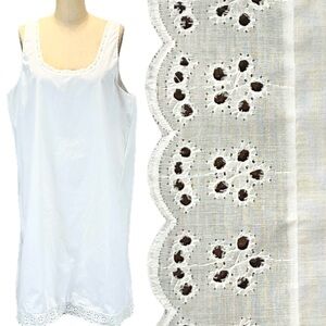 VINTAGE‎ cotton chemise petticoat dress slip layer eyelet lace white Victorian